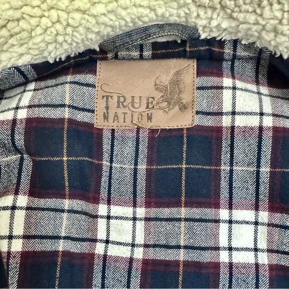 True Nation by DXL Men's Big & Tall Dark Blue Denim Sherpa & Plaid Lined Jacket - Picture 9 of 9